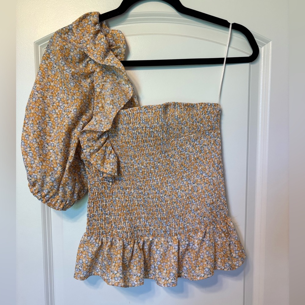 HYFVE Tan Smocked Bubble Mini Skirt
